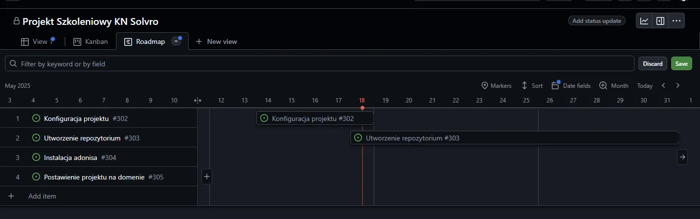 Roadmap z zadaniami